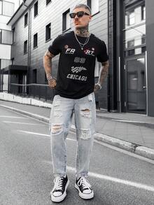 Artur Kramer Quần jean denim rách vừa vặn cho nam - Rửa nhẹ - Xem 4