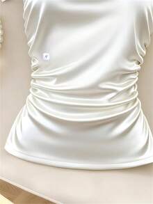 Franclia Áo quây trắng nữ kiểu dáng thanh lịch và thoải mái, chất liệu co giãn, xếp ly, không dây, ôm sát, thích hợp mặc hàng ngày và phối đồ, phong cách Y2K, thích hợp đi chơi. - trắng - Xem 4