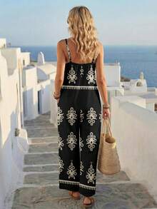 EMERY ROSE Bộ jumpsuit nữ màu đen trắng họa tiết hình học cổ điển thanh lịch, giản dị - Phong cách Bohemian Chic cho kỳ nghỉ hè, hoàn hảo cho đám cưới trên đảo nhiệt đới, kỷ niệm, tiệc phù dâu, hẹn hò. - Nhiều màu - Xem 2
