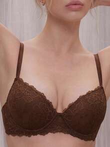 Bralution 1 buah Bra Wanita Berenda Bunga dengan Bantalan dan Kawat Penyangga - Coffee Brown - View 2