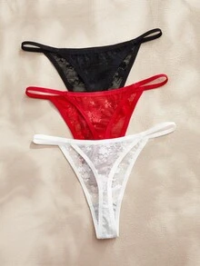 Charlaine 3 pièces/set Ensemble de strings transparents élégants et sexy à motif floral pour femmes - Multicolore - Voir 2