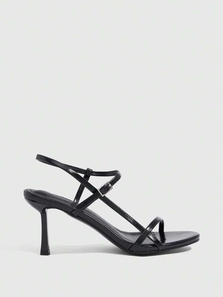 CUCCOO SZL Women Shoes Summer Round Toe Thin Heel Black Strap Side Buckle Back Lift Stylish Sexy Dinner Party Ladies High Heel Sandals Women's Shoes