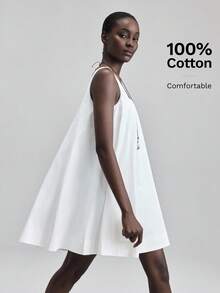 Ontre Đầm trắng không tay cổ vuông, mẫu mới Xuân/Hè 2026 dành cho nữ, thích hợp cho ngày Valentine và mùa cưới. - trắng - Xem 2