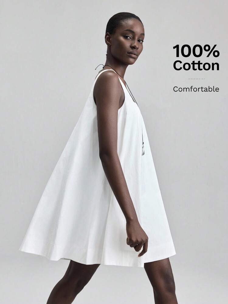 2026 New Spring/Summer Women's White Square Neck Sleeveless Dress, Suitable For Valentine's Day & Wedding Season