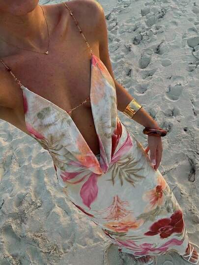 Aloruh Sexy Floral Print Backless Dress, Summer,Summer Dresses For Women