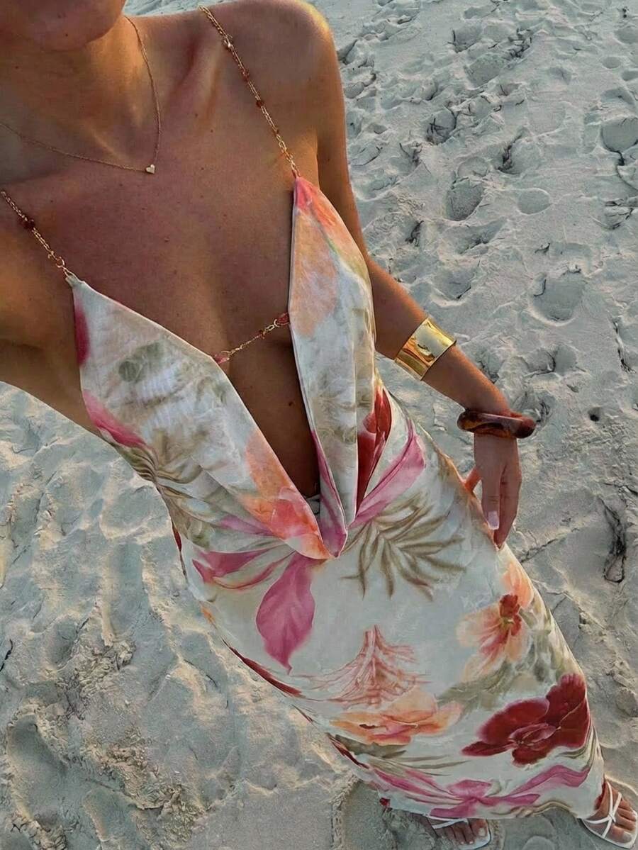 Aloruh 性感碎花露背连衣裙，夏季 - 彩色 - 查看 1