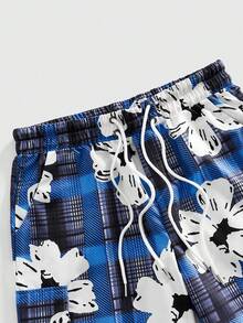 ROMWE MEN Men's Casual Plaid & Floral Print Shorts, Summer - Multicolor - View 3