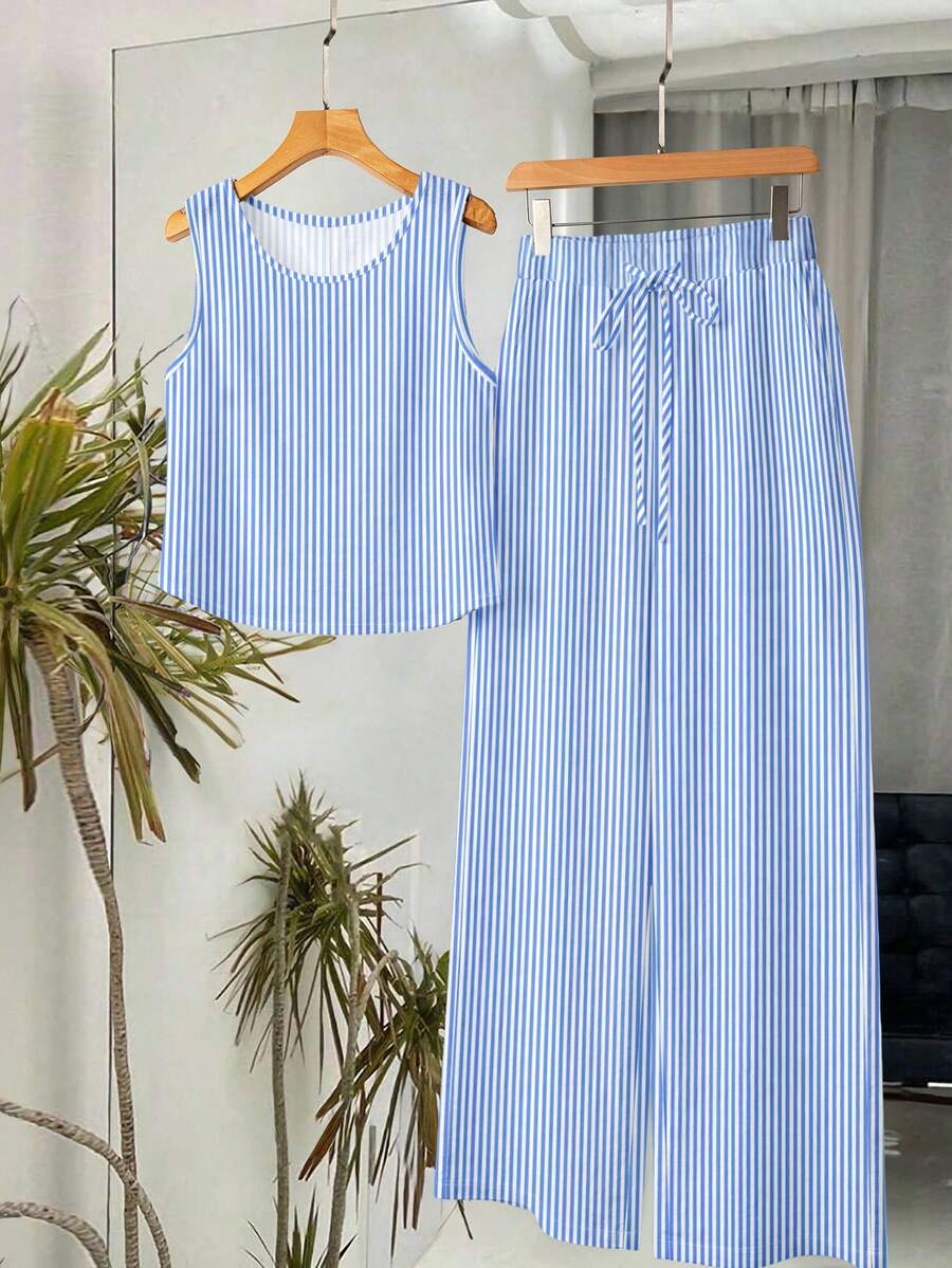 EMERY ROSE Set de 2 piezas con top sin mangas y pantalones, conjunto de vestir casual y elegante para primavera/verano, atuendo de vacaciones, conjunto de dos piezas para mujer, top y pantalones - Multicolor - Ver 1