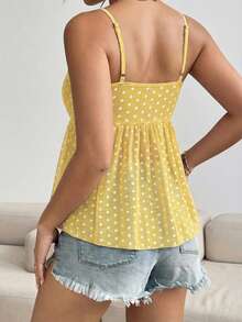 Almamuse Women's Polka Dot Print Ruffle Camisole, Suitable For Beach Vacation - Light Yellow - View 2