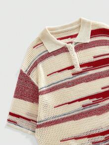 ROMWE MEN Street Life Men's Casual Asymmetrical Striped Short Sleeve Knit Top, Summer - Multicolor - View 3