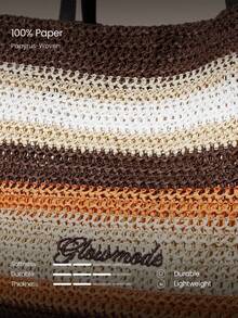 GLOWMODE Túi tote lớn 16L bằng vải dệt Papyrus, nhẹ, thoáng khí, có khóa kéo và ngăn phụ, khóa nam châm, thích hợp cho các hoạt động ngoài trời, kỳ nghỉ, đi biển. - màu nâu - Xem 5