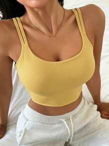 DAZY Lightweight Shaping Solid Color Minimalist Sports Bra, Can Be Worn Outerwear - Yellow - View 4