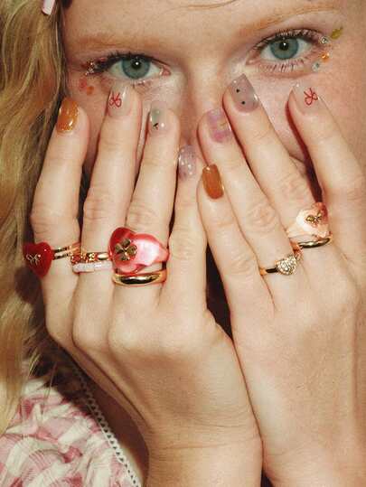 Popjeli Bộ nhẫn hình trái tim sang trọng, đẹp mắt, đơn giản và nhẹ nhàng, phong cách Y2K/Dễ thương/Đầy màu sắc/Sành điệu, dành cho mẹ/phụ nữ/bé gái/người mẹ, thích hợp cho mùa hè/bãi biển/lễ hội/tiệc tùng/kỳ nghỉ/du lịch, màu hồng, hình trái tim, họa tiết hoa.