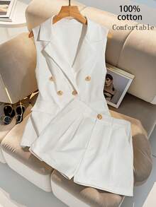 Franclia 2件套优质纯棉无袖背心和短裤 - 白色 - 查看 1