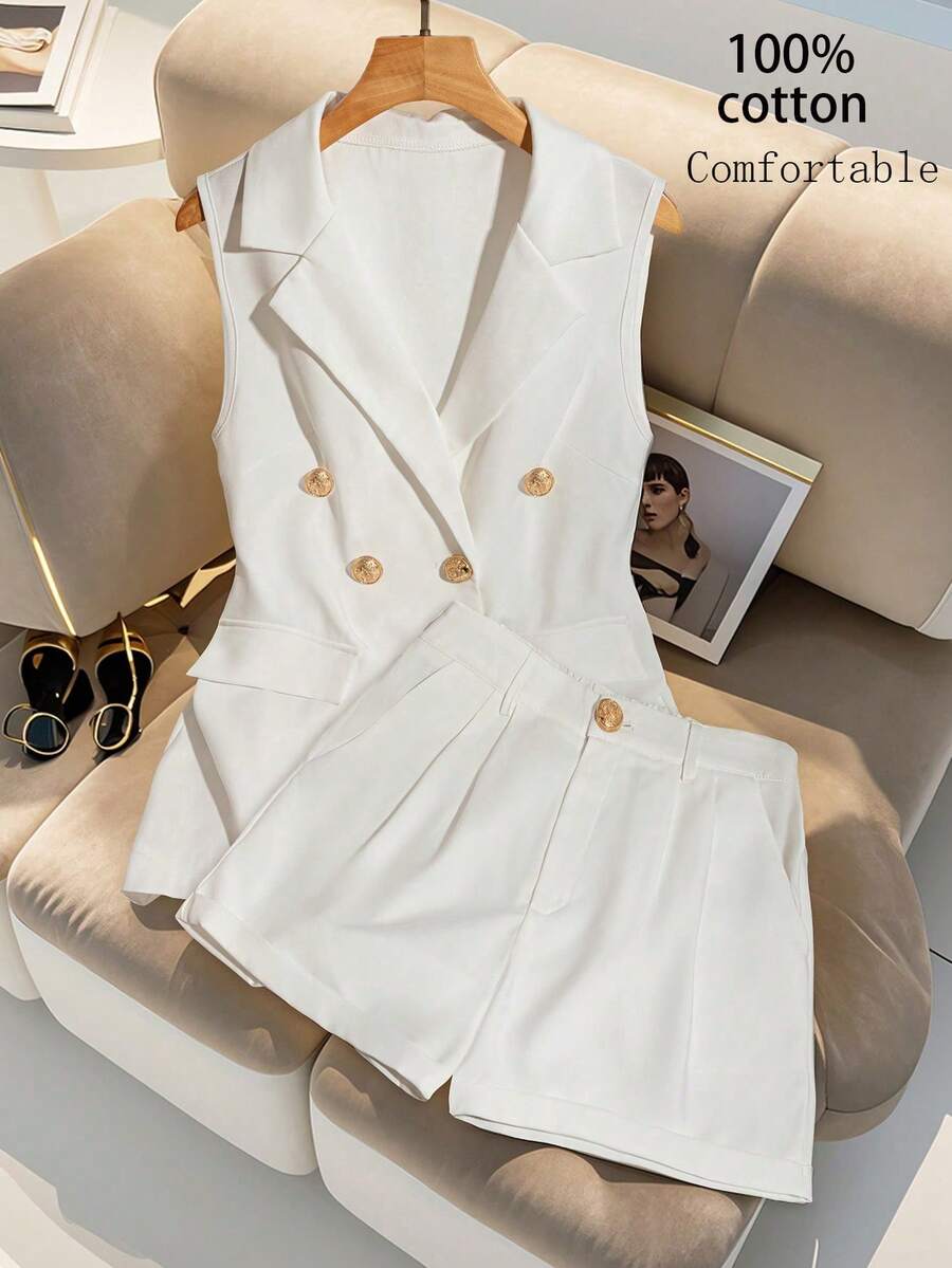 Franclia 2件套优质纯棉无袖背心和短裤 - 白色 - 查看 1