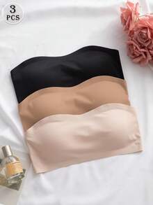 3pcs/Set Elegant & Comfortable Women's Seamless One-Shoulder Bras, Multi-Color - Multicolor - View 2
