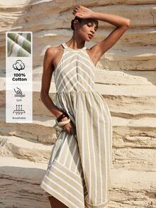 Maija Vestido casual de mujer con estampado de rayas y cuello halter para vacaciones - Multicolor - Ver 10