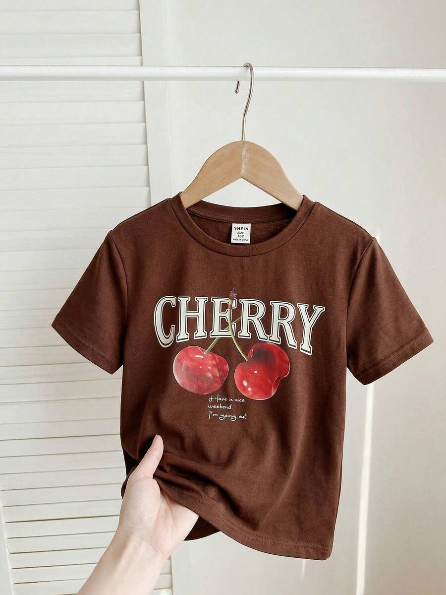 SHEIN Áo thun trắng dễ thương cho bé gái tuổi teen với nơ 3D, kiểu dáng thường ngày, đa năng, phù hợp cho mọi dịp. - màu nâu - Xem 1