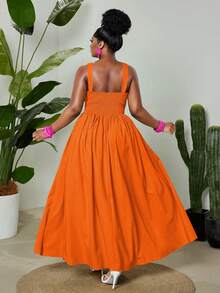 Maweii Đầm dáng suông không tay, dây mảnh, cổ lệch vai, không tay, dành cho nữ cỡ lớn, thanh lịch và gợi cảm, thích hợp cho mùa xuân/hè. - trái cam - Xem 2