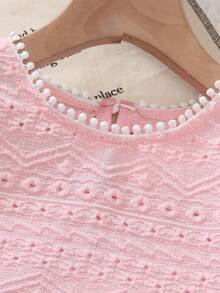 Souflis Souflis Cute Toddler Girl Pink Polyester Regular Length Top With Ruffle Short Sleeves And Plain Round Neck - Pink - View 7