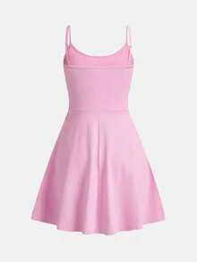 SHEIN Girlism 2pcs/Set Teen Girl Solid Color Casual Daily Vacation Camisole Dress - Pink - View 5