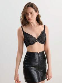 Hourtrue 1 chiếc áo ngực nâng ngực có gọng đệm ren gợi cảm đóng phía trước - màu đen - Xem 4