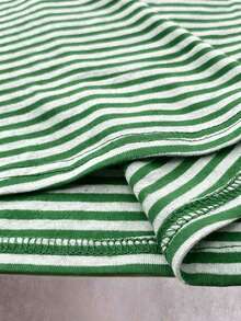 SHEIN EZwear Women Striped Minimalist Casual Short Sleeve T-Shirt - Green - View 5