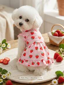 PETSIN 1 chiếc váy ngắn tay bồng viền ren in hình dâu tây cho thú cưng, thích hợp cho chó. - Nhiều màu - Xem 2