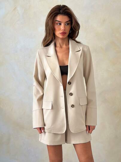 SHEIN Women Two Pieces Blazer And Short Regular Fit Suit Sets