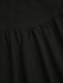 Sweetra Solid Color Spaghetti Strap Waist Cinching Romantic Mini Dress - Black - View 4