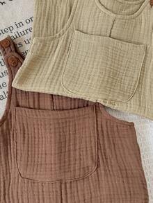 SHEIN 2pcs/Set Baby Boy/Girl Cute Solid Color Romper & Overalls Set, Comfortable Versatile Casual Academic Style Basic Outfit, Suitable For Spring/Summer/Autumn Indoor, Outdoor, Daily, Sports, Play, Party, Photo Shoot, Holiday - Multicolor - View 5