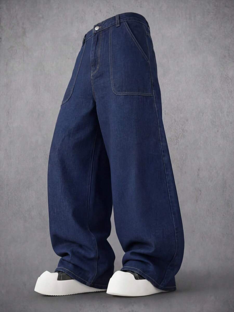 Manfinity Denimwave Men's Solid Color Minimalist Denim Curved Knife Leg Pants - Dark Wash - View 1