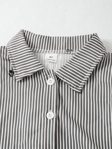 Camisa de uso diario casual y versátil con estampado de cerezas y rayas de verano - Gris - Ver 4