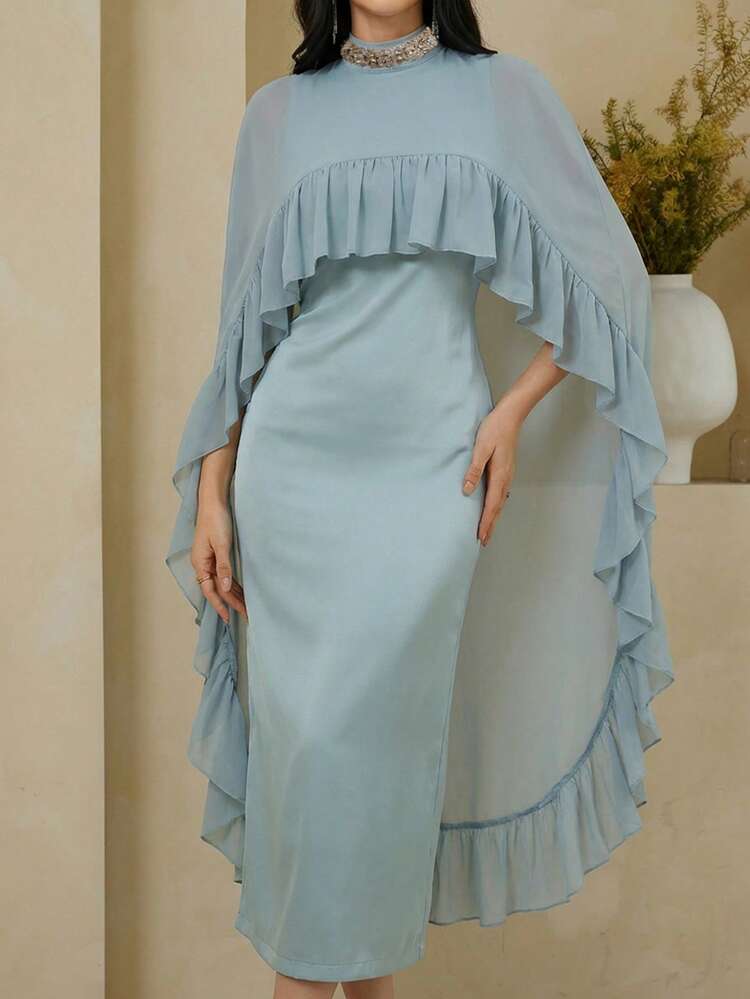 Elegant Rhinestone Embellished Midi Dress, Suitable For Valentine's Day, Wedding, Party, Formal Occasions, Fitted Waist, Spring/Summer Sundress Cocktail Dress