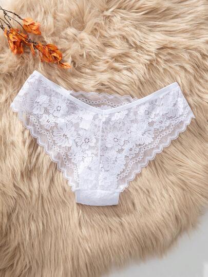 SHEIN Women's Seamless Lace Trimmed Triangle Panties, White Lingerie Bridallingerie