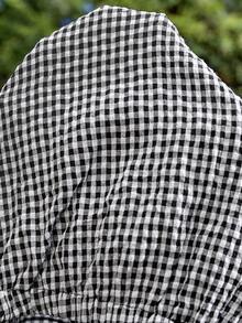SHEIN 孕妇格子泡泡袖系带衬衫和短裤休闲两件套 - 黑與白 - 查看 8