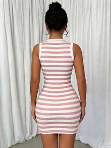 Elenzga Striped Bodycon Mini Dress - Pink - View 2