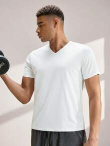Driftmere Men 100% Cotton Solid V Neck Tee,Breathable/Comfortable/Soft Shirts,Suitable For Fitness, Running, Gym Training Sport Workout - White - View 1