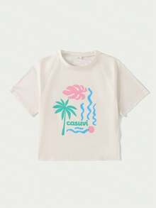 SHEIN Tween Girls Colorblock Short Sleeve T-Shirt And Shorts Set,Beige,Summer,Casual,Funny,Vacation Gift,Holiday,Lightweight Pink Outfit Sets - Multicolor - View 7