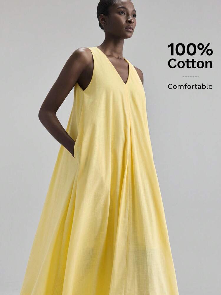 2026 Spring/Summer New Women's Sleeveless V-Neck Loose Dress, Beach Holiday Outfit, Island Resort Boho Music Festival Party Elegant Dress
