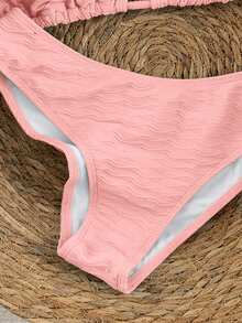 Swim Mod Bộ bikini 2 mảnh dành cho nữ, màu đen, họa tiết chấm bi trắng ngẫu nhiên, kiểu dáng ngọt ngào, dễ thương, cổ yếm, cạp cao, thích hợp cho mùa Xuân/Hè 2026. - Hồng - Xem 3