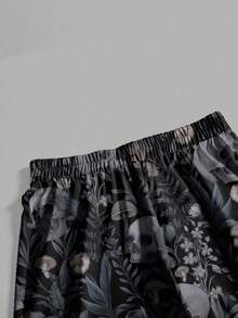 ROMWE Goth Pantalones de talla grande para mujer con estampado de calavera gótica oscura, bruja y hojas misteriosas - Negro - Ver 4