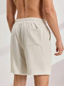 Driftmere Herren Loose Fit Shorts in Unifarbe mit schräger Tasche und Kordelzug Taille - Beige - Übersicht 2
