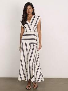 COSMINA Women's Fashion Striped Print V-Neck Dress - Multicolor - View 4