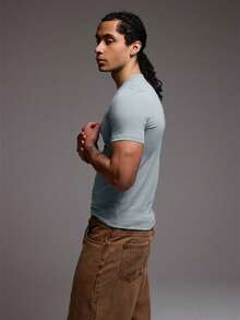Musero Slim Fit Fitted Short Sleeve Basic Plain T-Shirt Capsule Wardrobe Spring&Summer - Baby Blue - View 3
