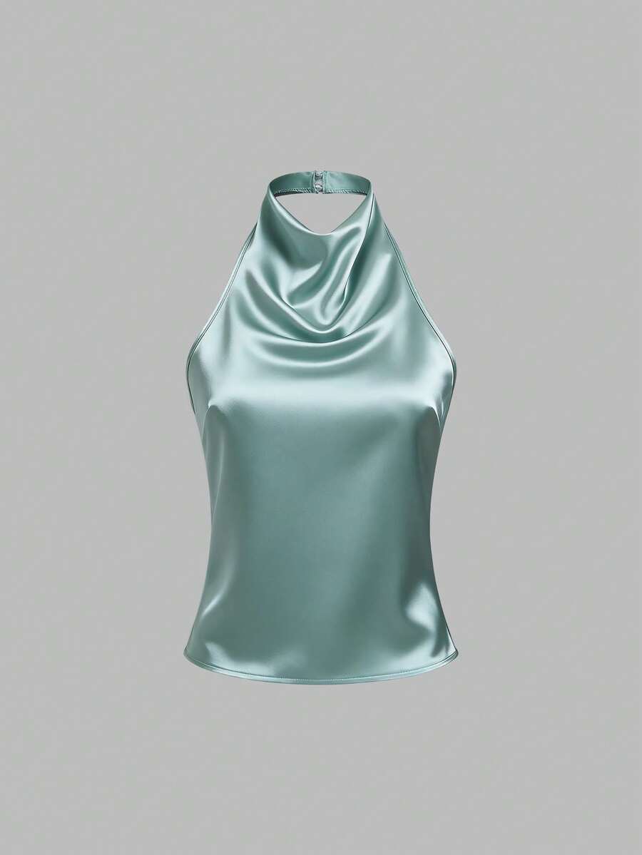 Sweetra Women's Sexy Solid Color Backless Halter Camisole - Baby Blue - View 1