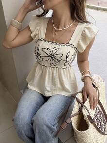 Elyressa Elegant Summer Shirt With Printed Woven Fabric For Women - Apricot - View 4