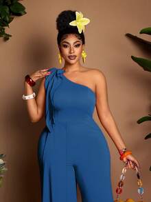 Maweii Bộ jumpsuit dáng suông không tay, màu đỏ hồng, thắt nơ lớn, cổ bất đối xứng, kiểu dáng thanh lịch, thích hợp mặc hàng ngày, đi nghỉ mát, du lịch, nghỉ dưỡng, hẹn hò, lễ hội, tiệc tùng. - Màu xanh lam - Xem 4