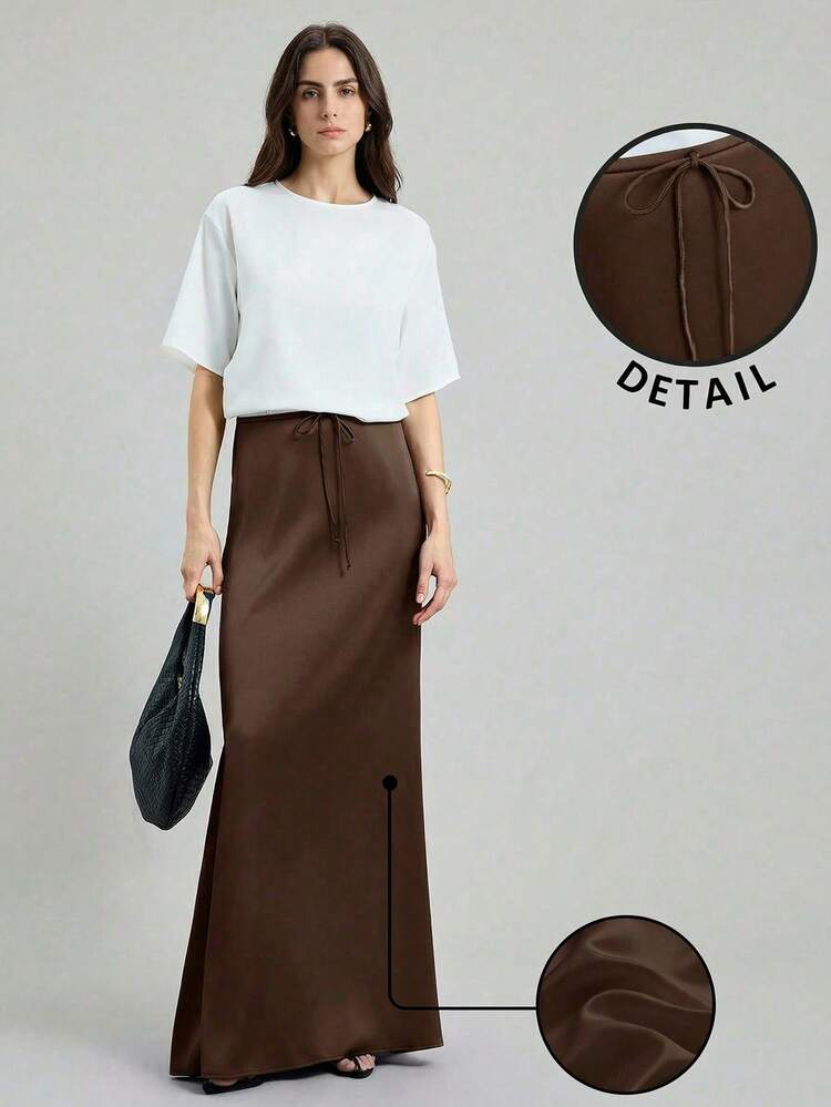 Women's Saint John's Day Beach Outfit, Holiday Outfit, Country Style, Country Music Festival, New 2026 Design, Minimalist Style, Urban Commute, Urban Style, Khaki Women's Skirt, Satin Material, Side Slit, Daily Wear, Women's Office Business Casual Outfit