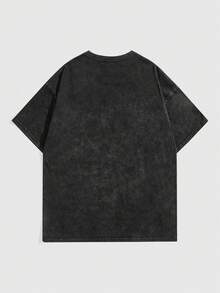 ROMWE MEN Street Life Men's Round Neck Letter Print Casual Versatile Daily Wear Short Sleeve T-Shirt - Black - View 2